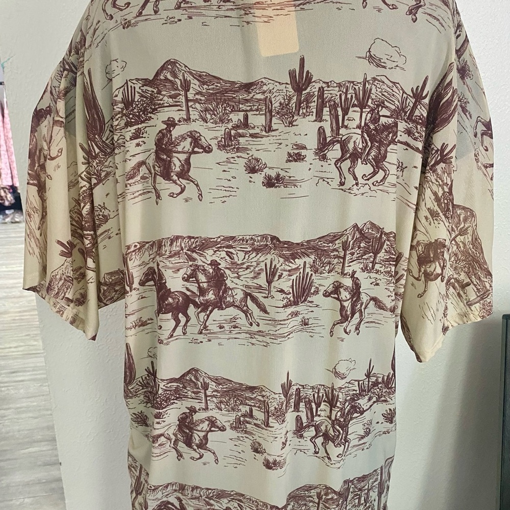 Women’s Western Print Kimono- Cream and Brown